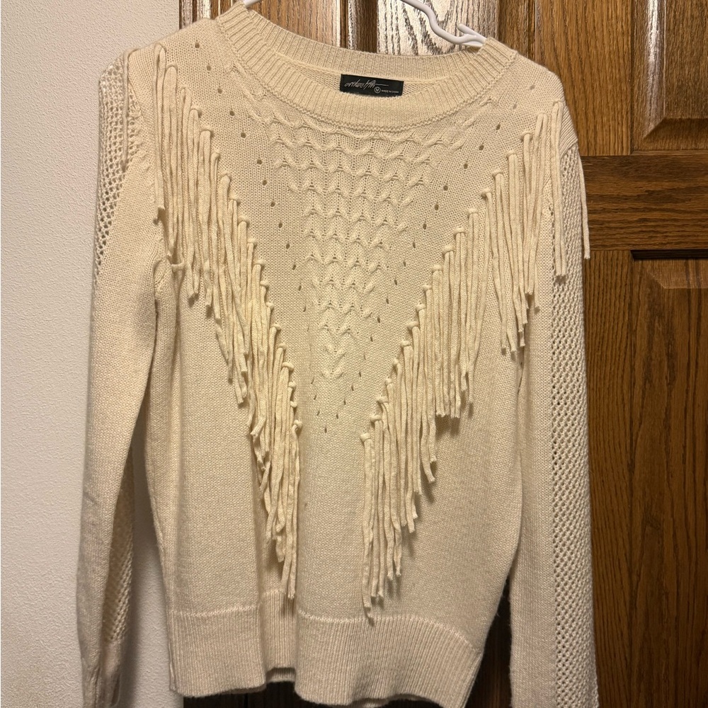 Cream Sweater with Fringe Detail